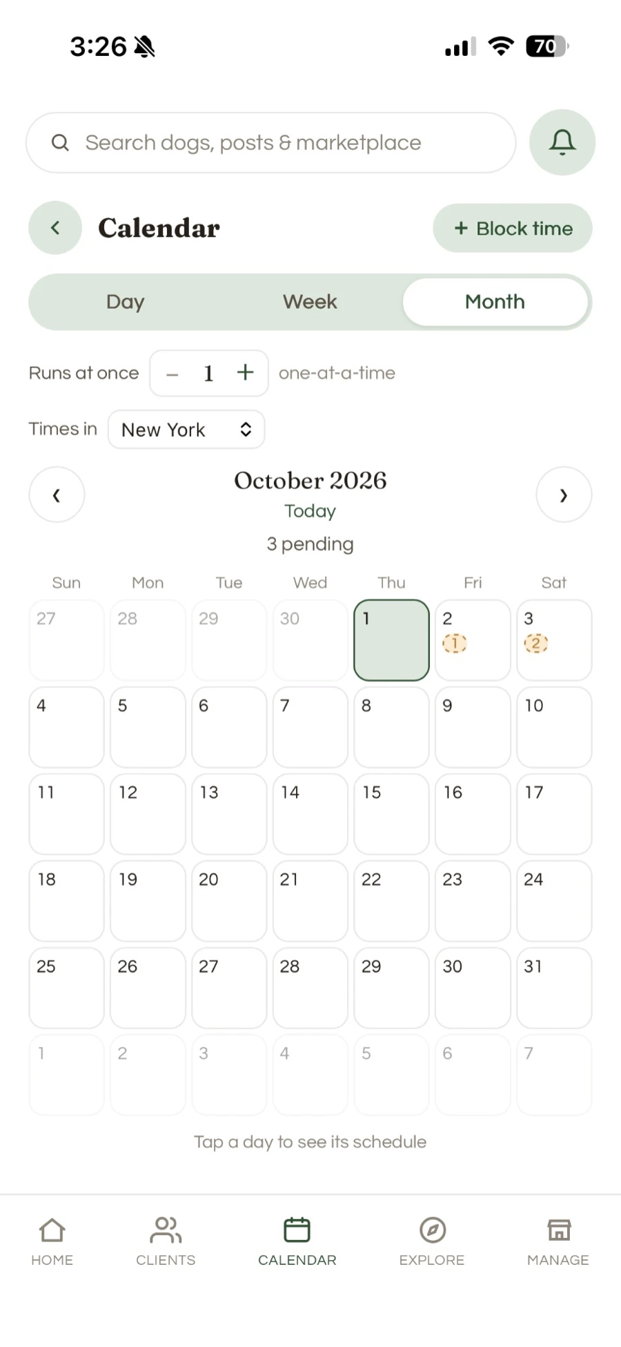 The booking calendar